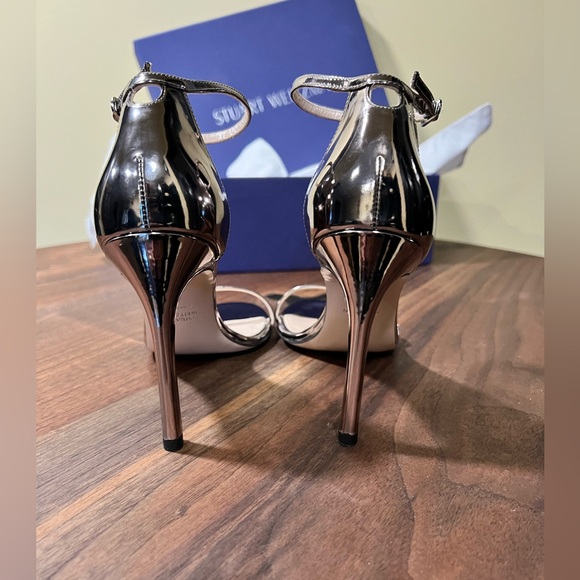 Stuart Weizman Nudist II Sandal Stiletto in Pewter - Picture 5 of 11